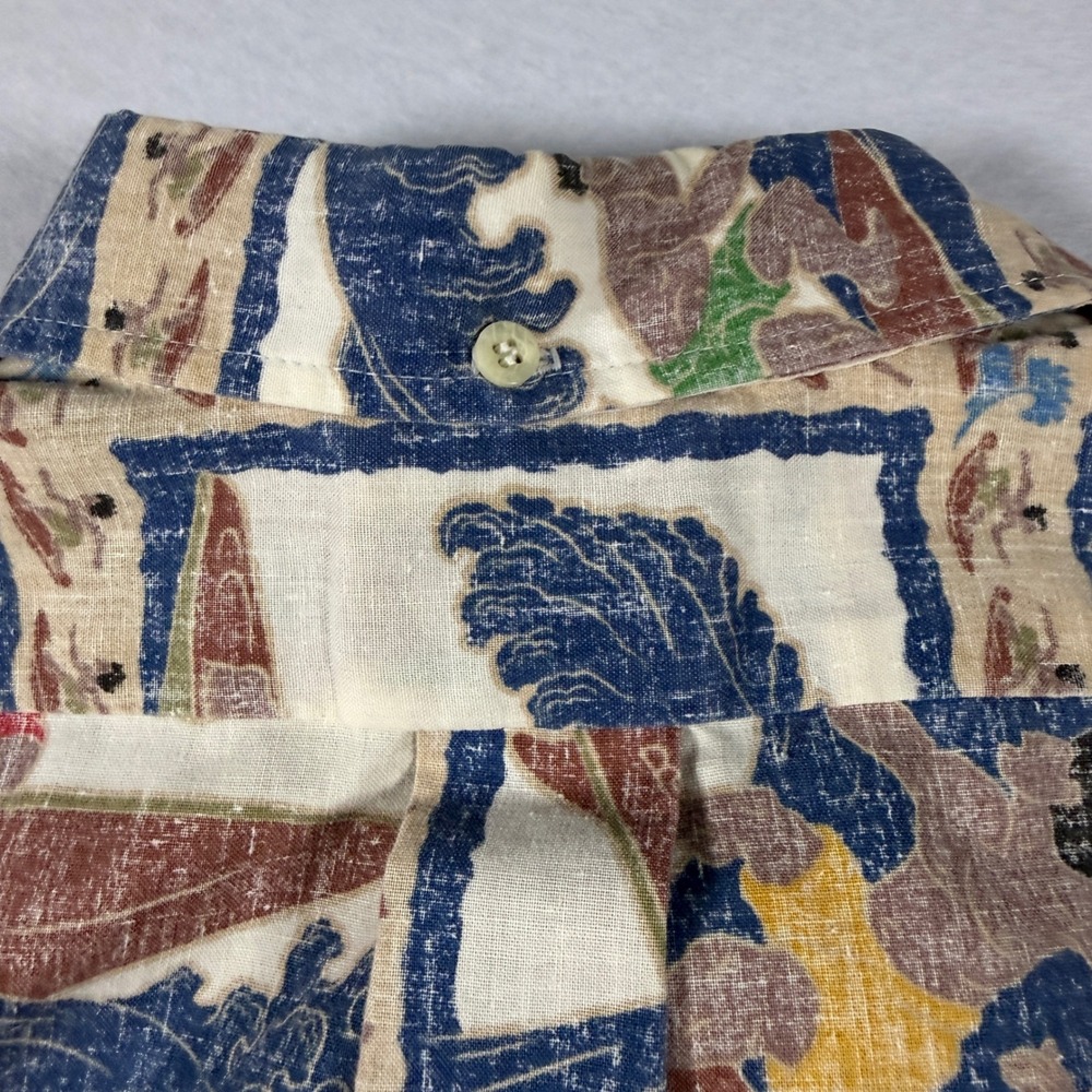 Reyn Spooner Dietrich Varez Vintage Reverse Print Surf Shirt Mens XL Blue Tan - Picture 10 of 14